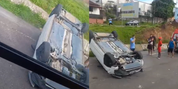 Vídeo: Motorista cap0ta veículo na avenida Presidente Dutra e é s0corrid0 pelo Samu em Manaus