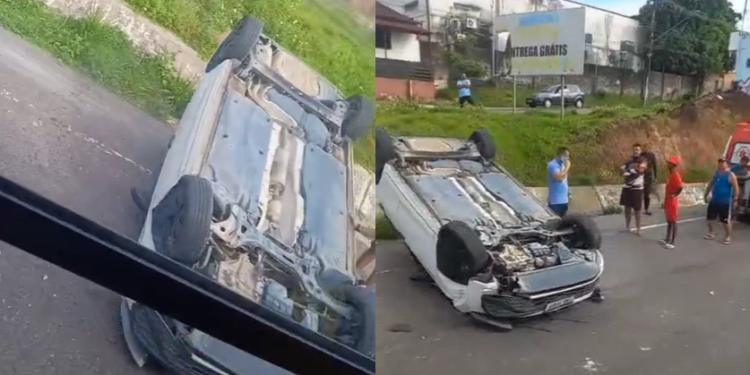 Vídeo: Motorista cap0ta veículo na avenida Presidente Dutra e é s0corrid0 pelo Samu em Manaus