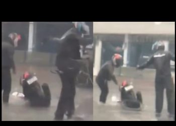 Vídeo: moto cai e fica presa em buraco na chuva em Manaus: ‘contando, ninguém acredita’