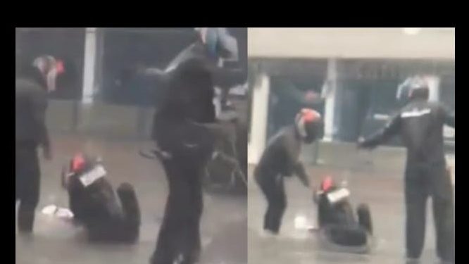 Vídeo: moto cai e fica presa em buraco na chuva em Manaus: ‘contando, ninguém acredita’