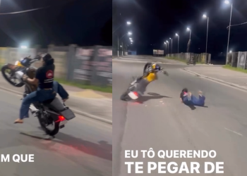 Vídeo: Em Manaus, mulher tenta ‘aparecer’ dando ‘grau’ e acaba com a fuça no asfalto