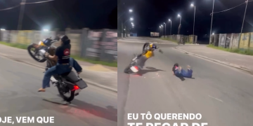 Vídeo: Em Manaus, mulher tenta ‘aparecer’ dando ‘grau’ e acaba com a fuça no asfalto