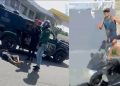 Vídeo: viatura da polícia derruba suspeit0 de assalt0 durante perseguição alucinante em Manaus