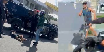 Vídeo: viatura da polícia derruba suspeit0 de assalt0 durante perseguição alucinante em Manaus