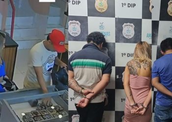 Vídeo: Dois homens invadem loja, comparsa dá apoio em carro clonado e trio é preso pela Rocam