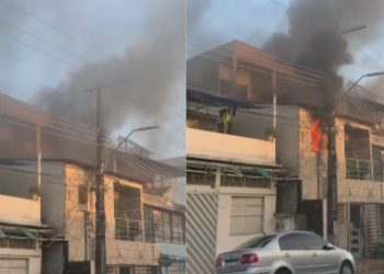 Vídeo: Chamas destroem andar superior de imóvel no bairro Glória