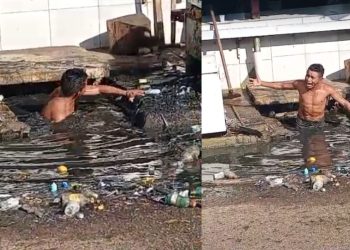 Vídeo: Morador se arrisca ao limpar esgoto sem EPI e critica falta de manutenção em Manacapuru