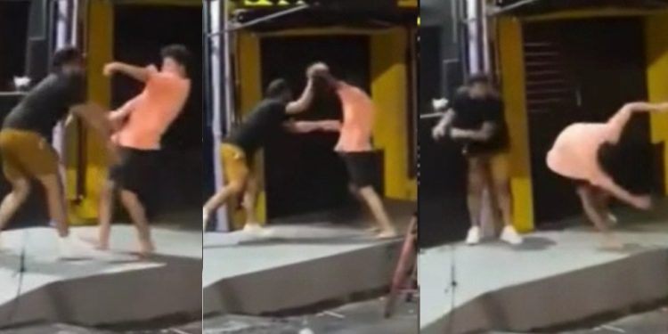 Vídeo forte: bêbado é empurrad0 e cai de costas no chão em Manaus