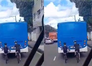 Vídeo: jovens ciclistas são gravados “pendurados” no ônibus em Manaus