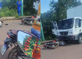 Vídeo: Em alta velocidade, motociclista dá com tudo na frente de caminhão-baú no Iranduba