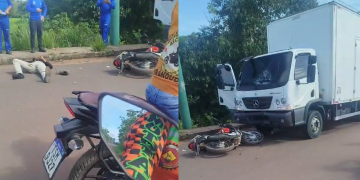 Vídeo: Em alta velocidade, motociclista dá com tudo na frente de caminhão-baú no Iranduba