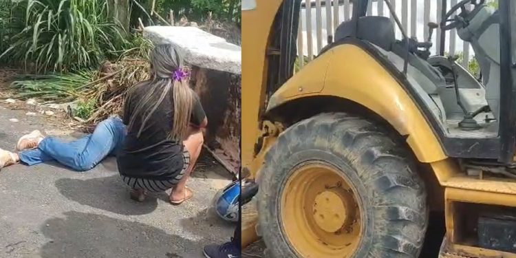 Vídeo: motoqueira bate em trator em Manaus, mas passa bem