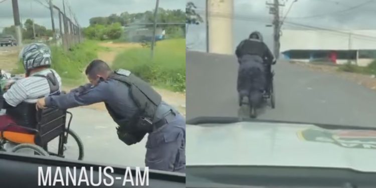 Vídeo mostra PM ajudando cadeirante em Manaus e gesto recebe elogios