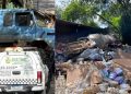 Caminhão tomba na ladeira e espalha mercadoria na Zona Sul de Manaus