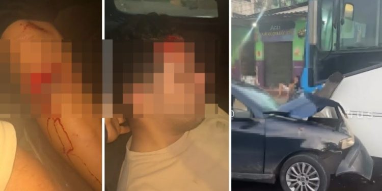 Vídeo: homem bate o carro de frente no ônibus e fica com o joelho dilacerad0 em Manaus