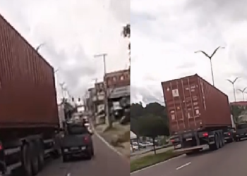 Em cena absurd@, carreteiro é flagrado tentando at1ngir moto e carro em Manaus; vídeo