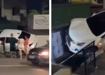 Vídeo: mulher vira volante durante discussão com o marido e bate o carro em Manaus