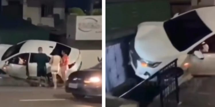 Vídeo: mulher vira volante durante discussão com o marido e bate o carro em Manaus