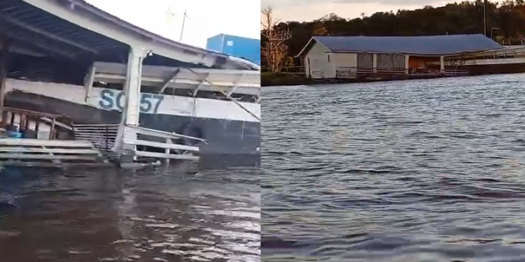 Vídeo: Balsa com contêineres atinge flutuante em comunidade ribeirinha no Rio Amazonas