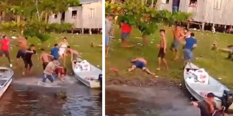 Vídeo mostra homens brigand0 e se af0gando no interior do Amazonas