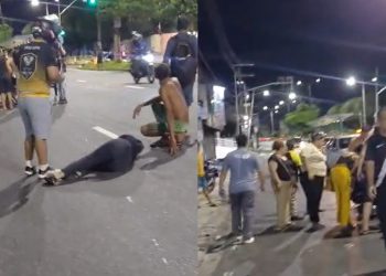 Vídeo: motoqueira é atingida por outra moto e fica imóvel no asfalto em Manaus