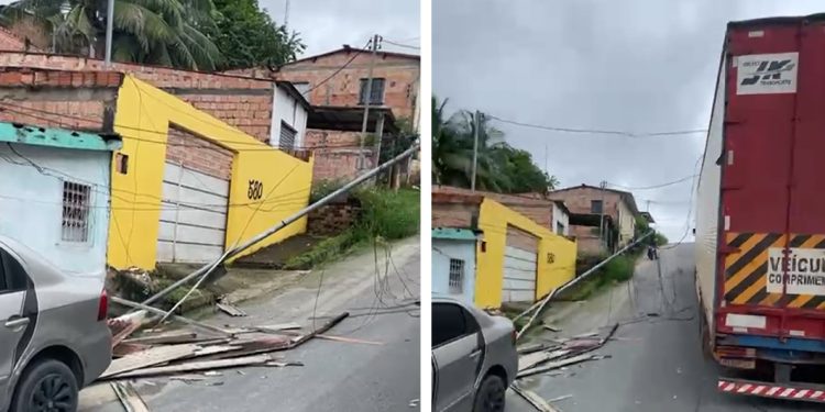 Vídeo: caminhão derruba poste em Manaus e por pouco não sai matand0 o povo