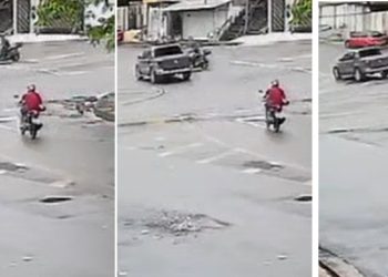 Vídeo inédito mostra momento em que entregadora de aplicativo se choca na picape e m0rre em Manaus