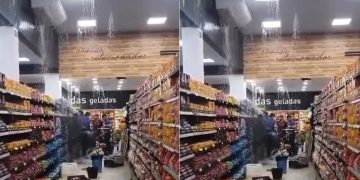 Vídeo: supermercado Vitória se transforma em cachoeira durante chuva em Manaus