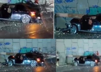 Vídeo: carro bate em poste que cai em cima do veículo em Manaus: ‘p0rrada seca’