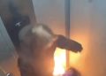 Vídeo: Mulher entra em elevador e é surpreendida por explosão violenta de power bank