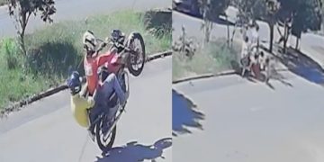 Motociclista perde controle durante “grau” e atinge grávida e crianças; veja