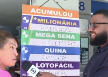 Vídeo: mulher surpreende repórter ao revelar o que faria com prêmio milionário da Lotomania: ‘bomba’