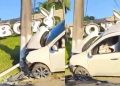 Vídeo: carro acerta poste na Torquato Tapajós na manhã deste sábado