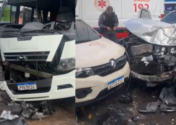 Grávida e marido ficam fer1d0s em ac1dente com micro-ônibus e dois carros no Planalto