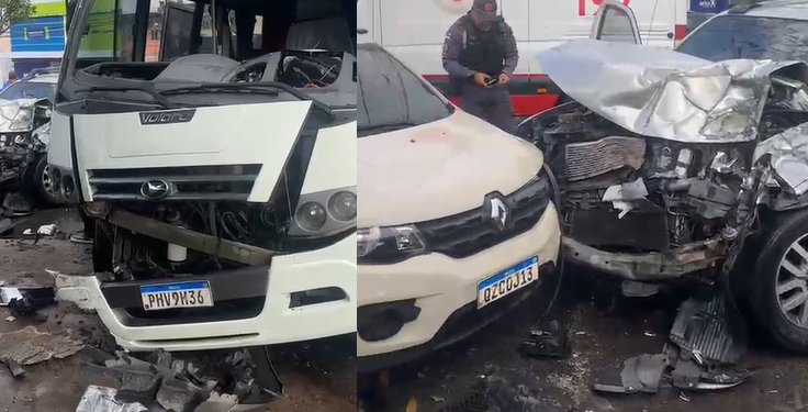 Grávida e marido ficam fer1d0s em ac1dente com micro-ônibus e dois carros no Planalto