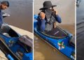 Torcedor do Caprichoso rema 420 quilômetros de Manaus até Parintins para ver o Festival