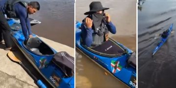 Torcedor do Caprichoso rema 420 quilômetros de Manaus até Parintins para ver o Festival
