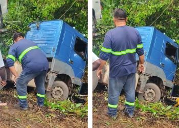 Vídeo: caminhão-cegonha fica atravessado na BR-174 e interdita passagem pela rodovia