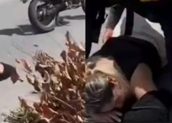 Mulher é socorrida no asfalto após cair com a moto na Z0na Norte de Manaus