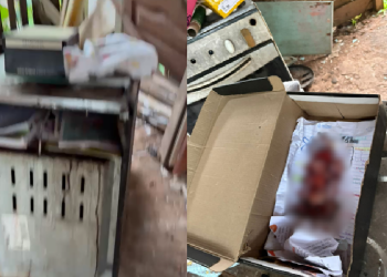 Vídeo: Em cena f0rt3, polícia encontra feto em caixa de sapatos abandonado em beco em Itacoatiara