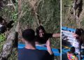 Vídeo: mulher escorrega em barranco para não perder barco que saiu de Parintins para Manaus