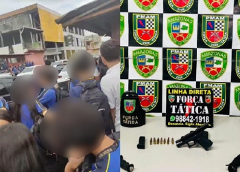 Br1ga generalizada termina com t1r0s e arm@ de fogo e branca apreendidas em Manaus