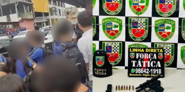 Br1ga generalizada termina com t1r0s e arm@ de fogo e branca apreendidas em Manaus
