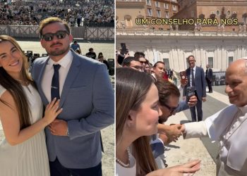 Vídeo: Papa é filmado dando conselhos a casal amazonense no Vaticano: ‘rezem muito’