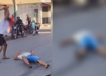 Vídeo forte: homem leva p0rretada no meio da rua e apaga :’socorro, socorro’