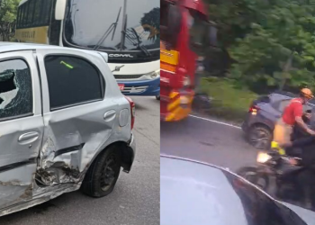 Vídeo: Uma pessoa fica pr3sa às ferragens em ac1dente com dois carros e moto em Manaus