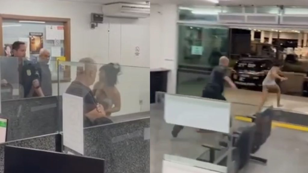 Vídeo: Dentro de delegacia, mulher trans faz barraco, toma celular de agente e é contida por policiais
