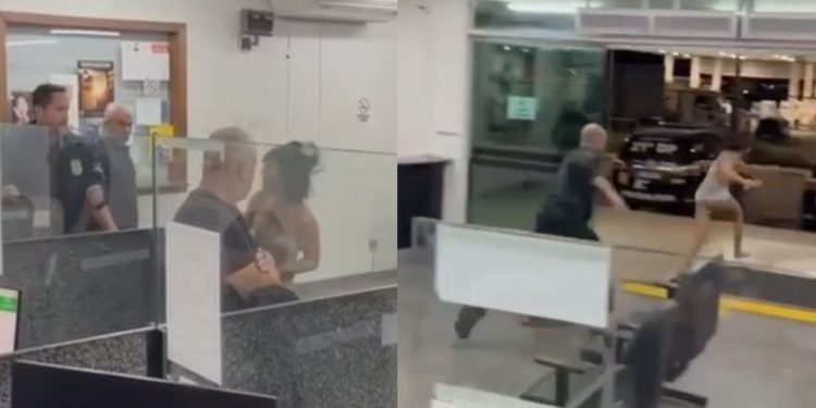 Vídeo: Dentro de delegacia, mulher trans faz barraco, toma celular de agente e é contida por policiais