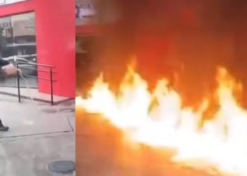 Veja: Revoltado com suposta gasolina adulterada, homem incendeia posto de combustíveis
