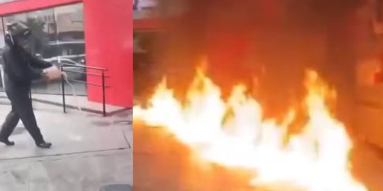 Veja: Revoltado com suposta gasolina adulterada, homem incendeia posto de combustíveis